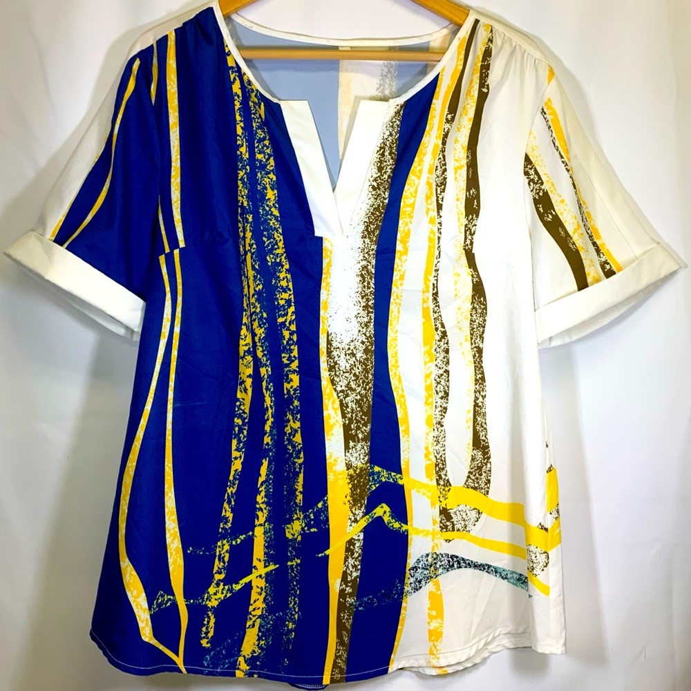 Blue, yellow & white Top